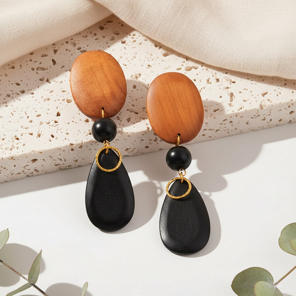 Walnut Wave Earrings - Hello Baabs